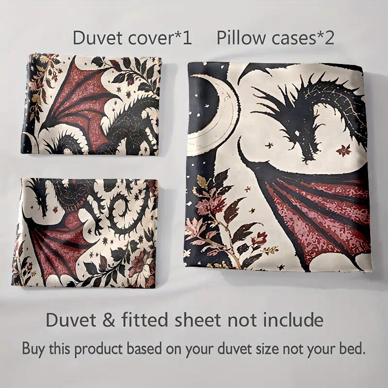 Dragon, Floral, Celestial. Bedding Duvet Cover Sets Duvet Covers Pillowcases Gifts (1 * Duvet Cover 2 * Pillowcases, Without Duvet Insert)