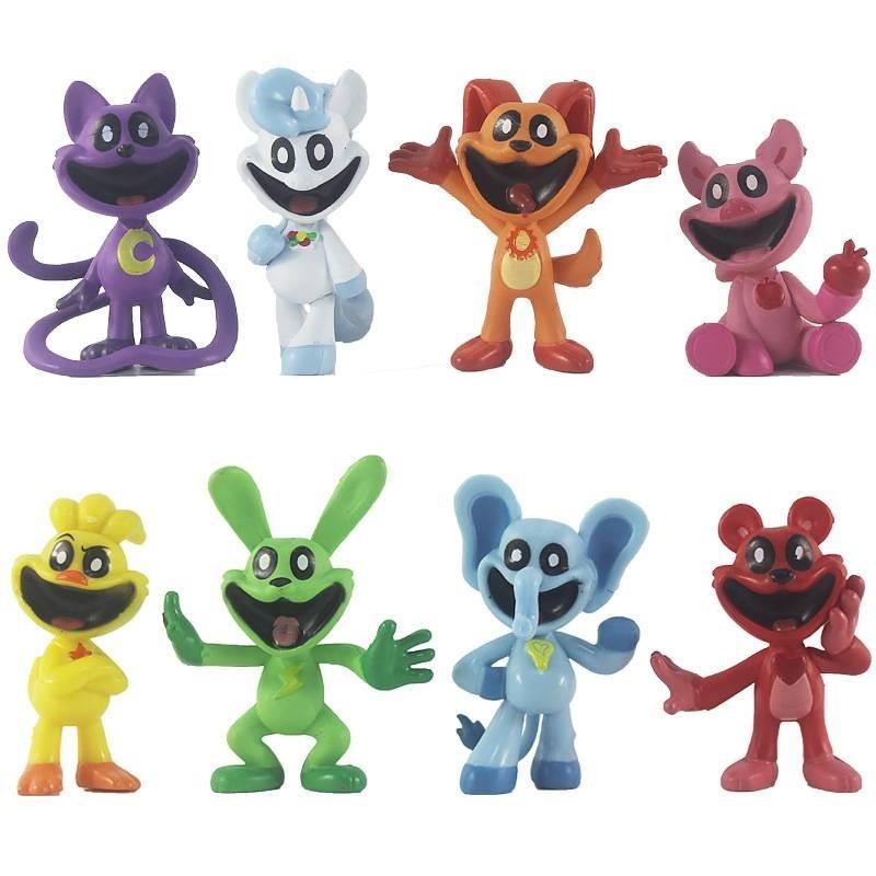 Cute Smiling Animal Figures Set Of 8 Pieces 5.5-7cm Pvc Material Bag Packed 170g