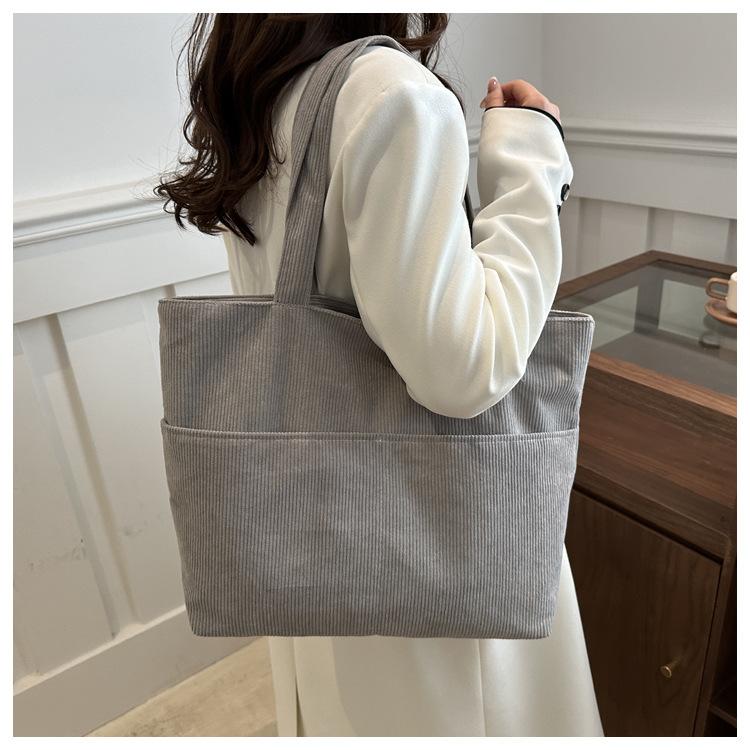 Damen Baumwoll-Tragetasche, Große Kapazität, Reißverschluss, Schulter-Handtasche, Weiche Eimer-Tasche mit Innentasche