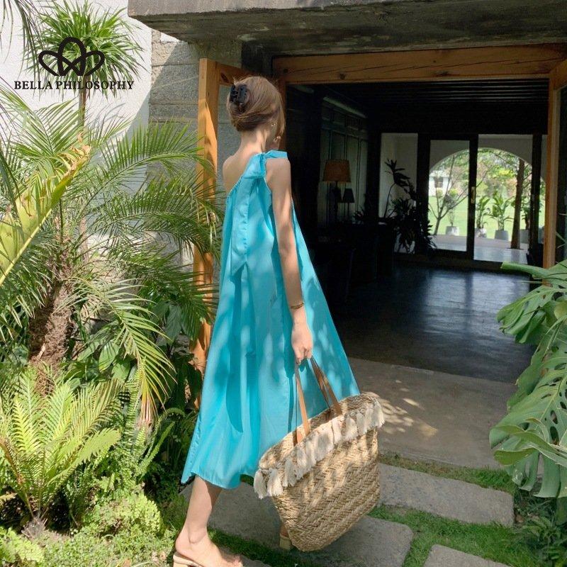 Cestovní oblečení Plážové šaty Super víla Temperament Popruh Jednobarevné Dlouhé prázdninové šaty k moři pro ženu