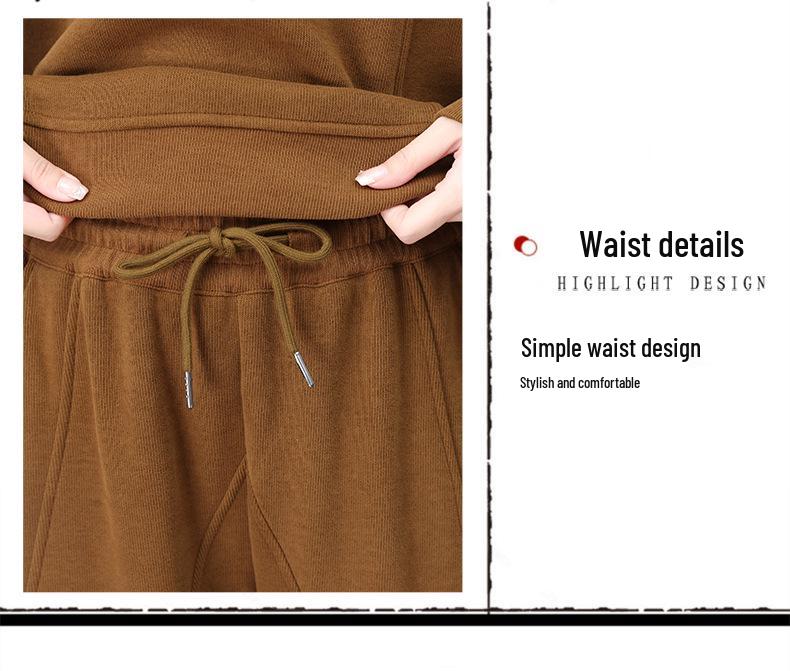 Set de hanorac pentru femei căptușit cu fleece: Modă Nouă Toamnă/Iarnă 2024, Croială Largă, Reducere Vârstă, Set Casual Sportiv din Două Piese pentru Mame de Vârstă Mijlocie