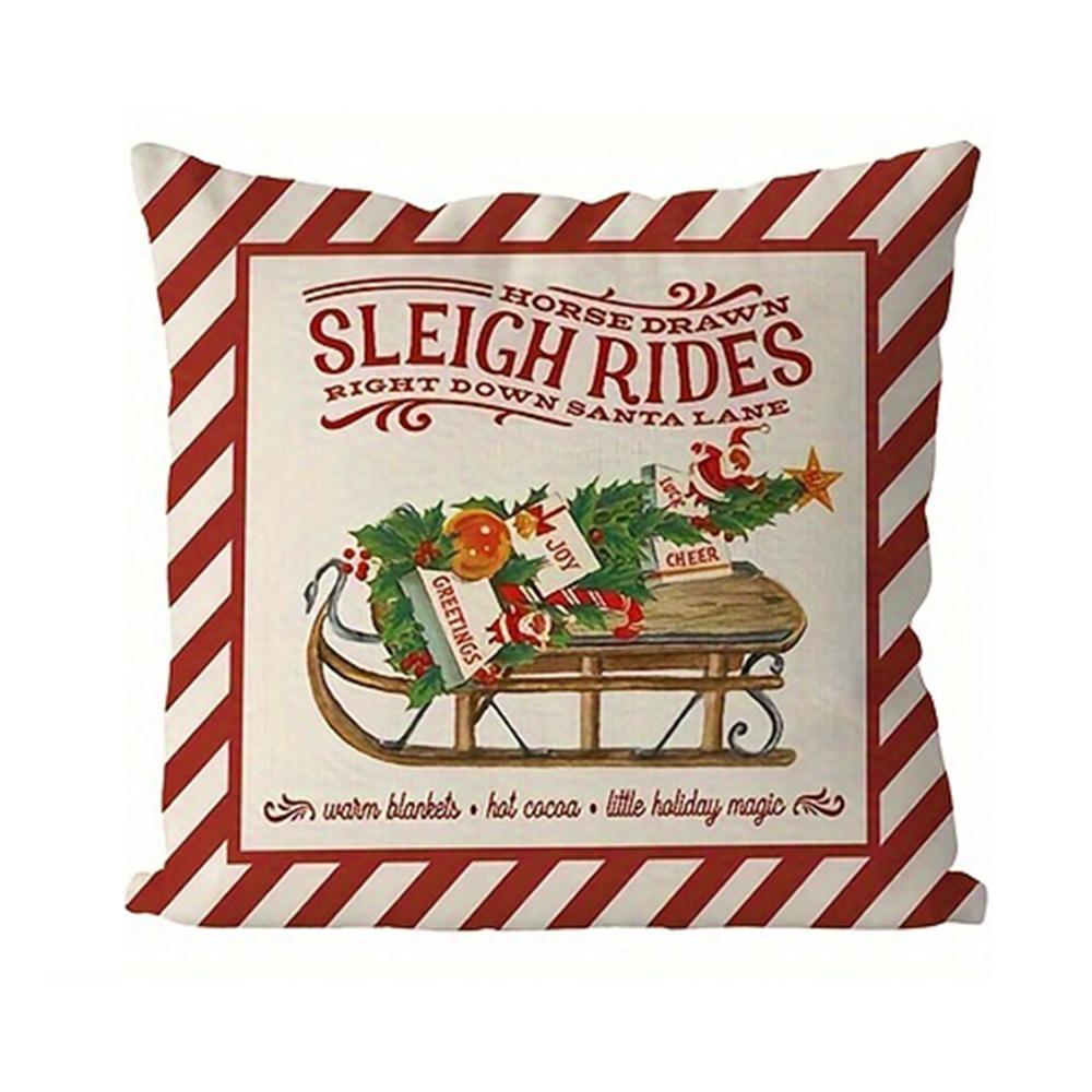 

1 шт. Рождественская наволочка, Винтажный Санта, Олень, Леденец и Сани с красно-белой полосатой каймой Добавьте праздничную рождественскую атмосферу 18x18Inch