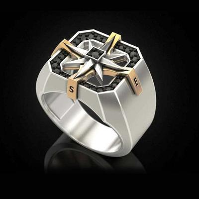 Viking Compass Seal Ring European and American Retro Men's Two-color Ring