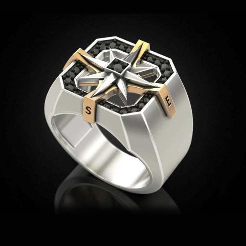 

Viking Compass Seal Ring European and American Retro Men s Two-color Ring 13