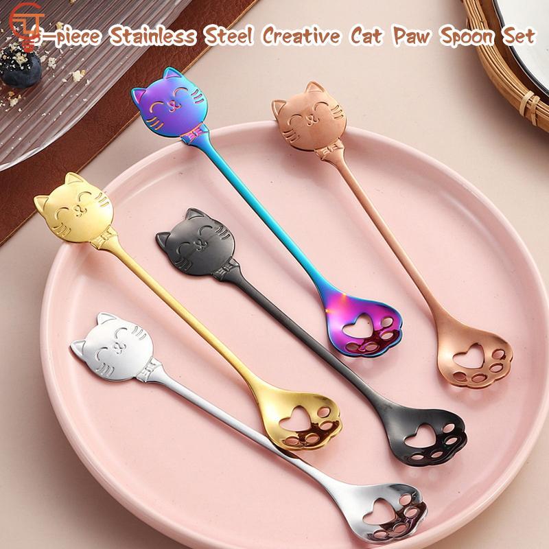 Cartoon Cat Spoon Set 304 Stainless Steel Hanging Edge Creative Design for Coffee Tea Dessert Stirring in Home Office Cafe