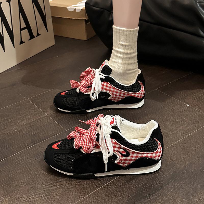Versatile Casual Retro Plaid Shoes Women's Summer Fashion Lace-up Non-slip Comfortable Sneakers Board Shoes