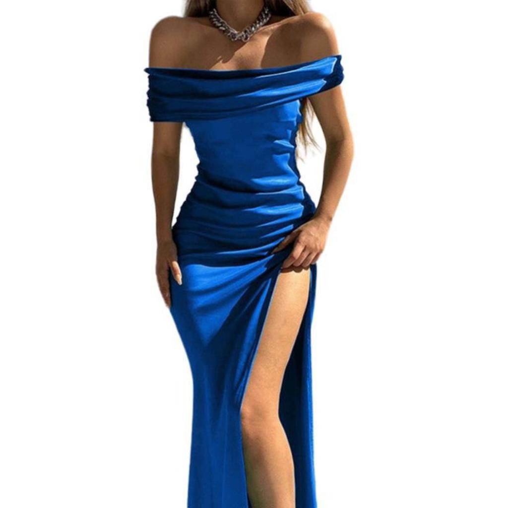 Women's Off Shoulder Sleeveless Maxi Dress Slim Fit High Waist Elegant Side Slit Mermaid Dress