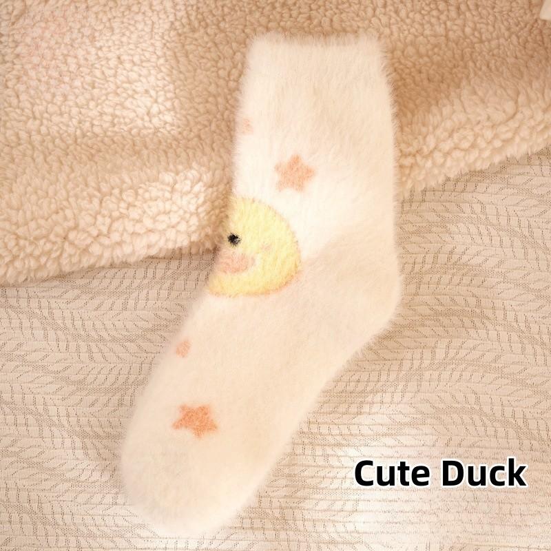 Yellow Duck Socks Children's Mid Tube Autumn and Winter Cute Imitation Mink Velvet Long Socks Home Floor Postpartum Sleep Socks