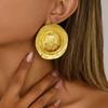 Ingemark Exquisite Trendy Large Round Hat Stud Earrings Vintage Elegant Gold Color Earrings Engagement Birthday Party Jewelry