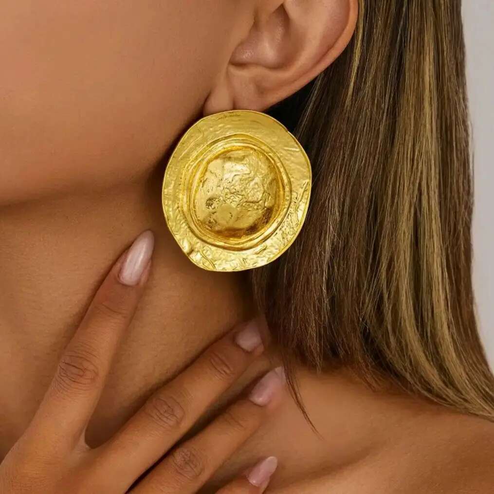 Ingemark Exquisite Trendy Large Round Hat Stud Earrings Vintage Elegant Gold Color Earrings Engagement Birthday Party Jewelry