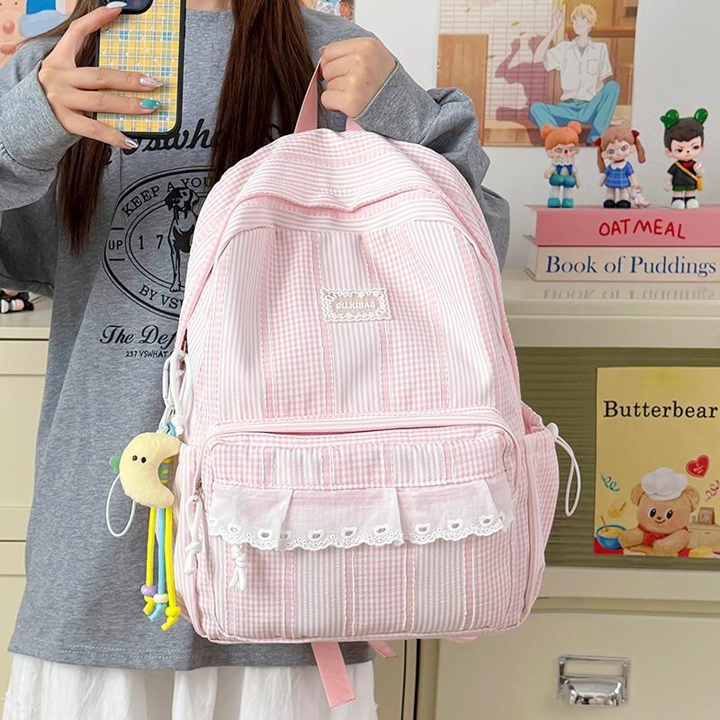 Schoolbag Korean girl plaid backpack cute student schoolbag lightweight large capacity backpack new fashion casual backpack