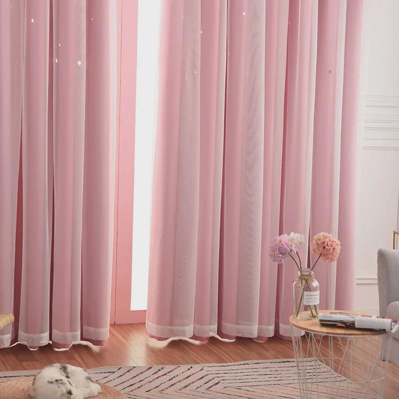 Modern Double-Layer Star Blackout Curtain Fabric for Bedroom and Living Room