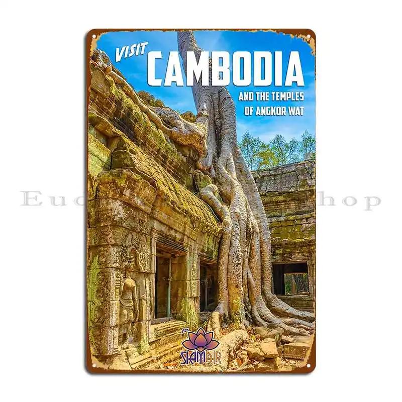 Vintage Style Cambodia Travel Poster Metal Sign Club Print Garage Club Wall Decor Party Club Tin Sign Poster 20x30cm(7.8x11.8inch)
