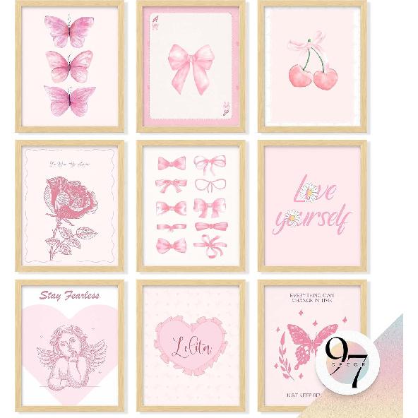 97 Decor Pink Coquette Room Decor Aesthetic - Coquette Wall Decor, Coquette Posters For Room Aesthetic Pink Collage Kit For Teen Girls Dorm Bedroom,