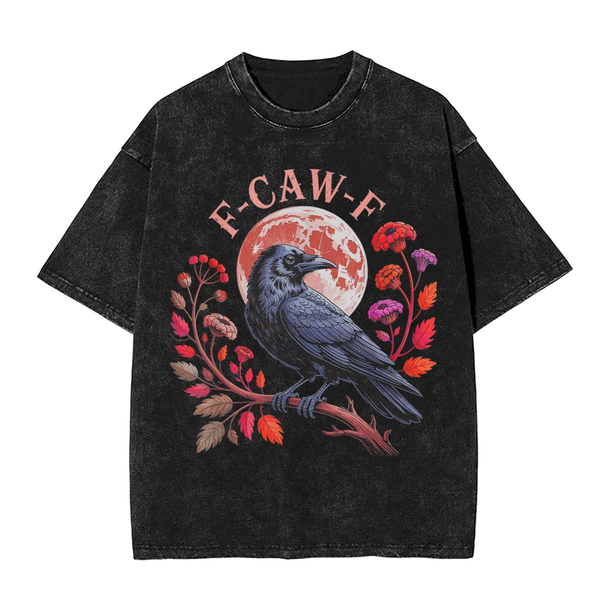 

Washed T Shirts Black Crow F Caw F T-Shirt Oversize F-Caw-F Bird Streetwear Cotton Summer Tops Tee Shirt for Men Women 2XL