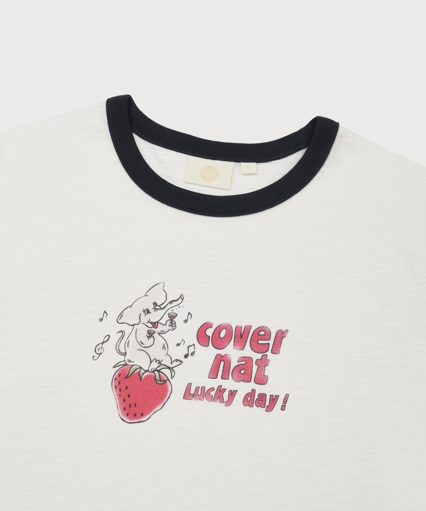 COVERNAT WOMAN Elephant Graphic Ringer T-Shirt Off White