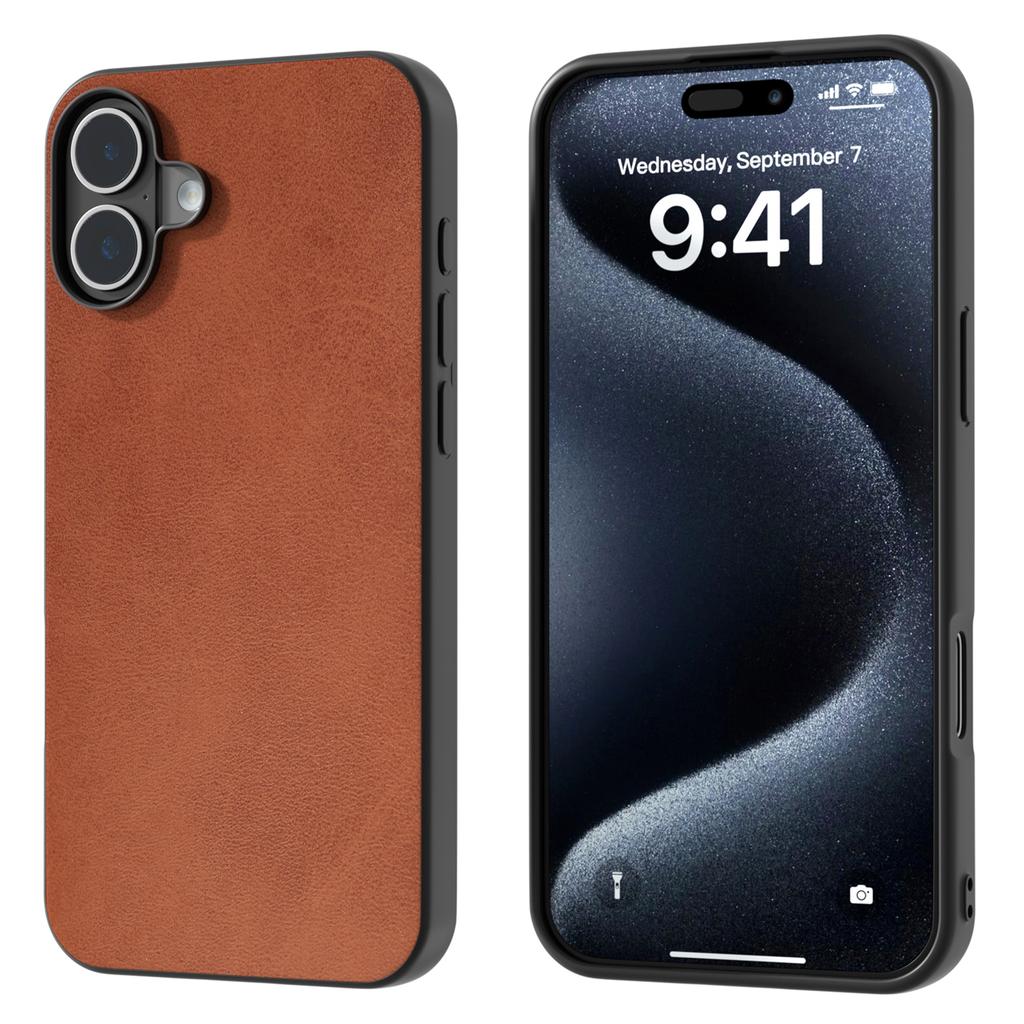 For iPhone 16 Plus Case Cowhide Texture PU+TPU+PC Protective Phone Cover