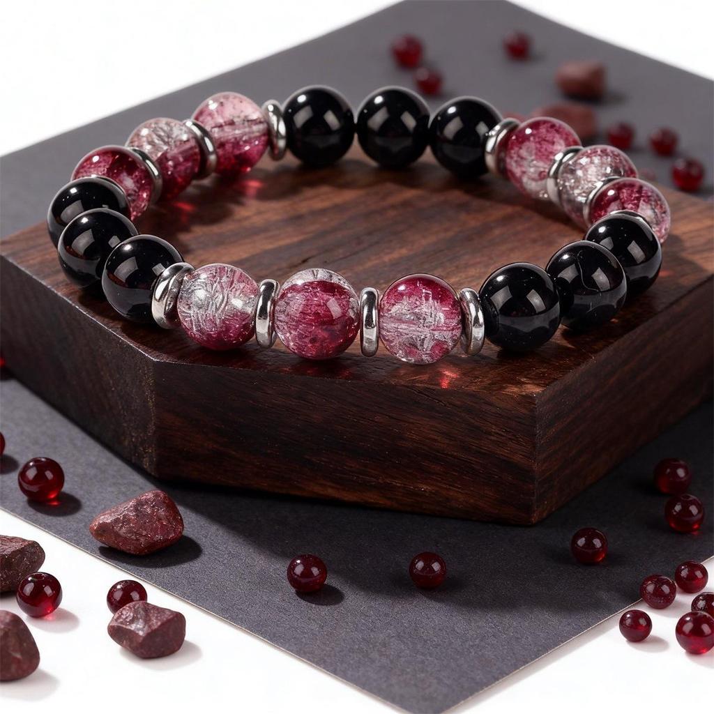 Bohemian Jewelry Bracelet Round Bead Bracelet Crystal Obsidian Red Glass Bracelet Beaded Fashion Stackable Bracelet