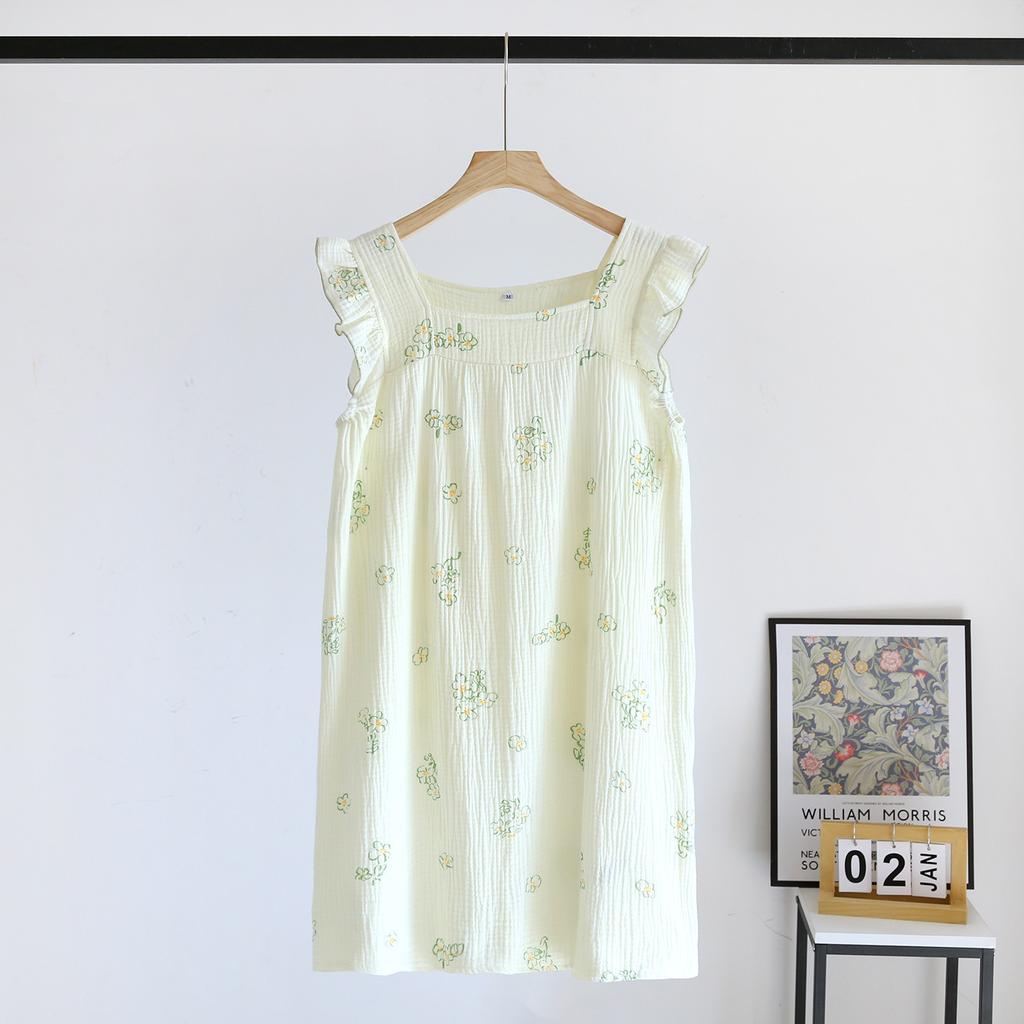 Sommer Neue frauen Nachtwäsche 100% Baumwolle Crepe Sling Kleid Nette Mädchen Tank Top Kleid