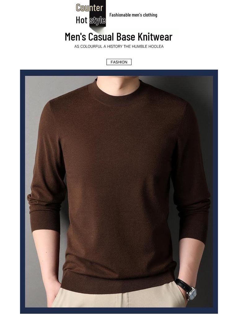 Romon Men's Crew Neck Wool Sweater - Long Sleeve Knitted Top for Spring, Autumn, and Winter