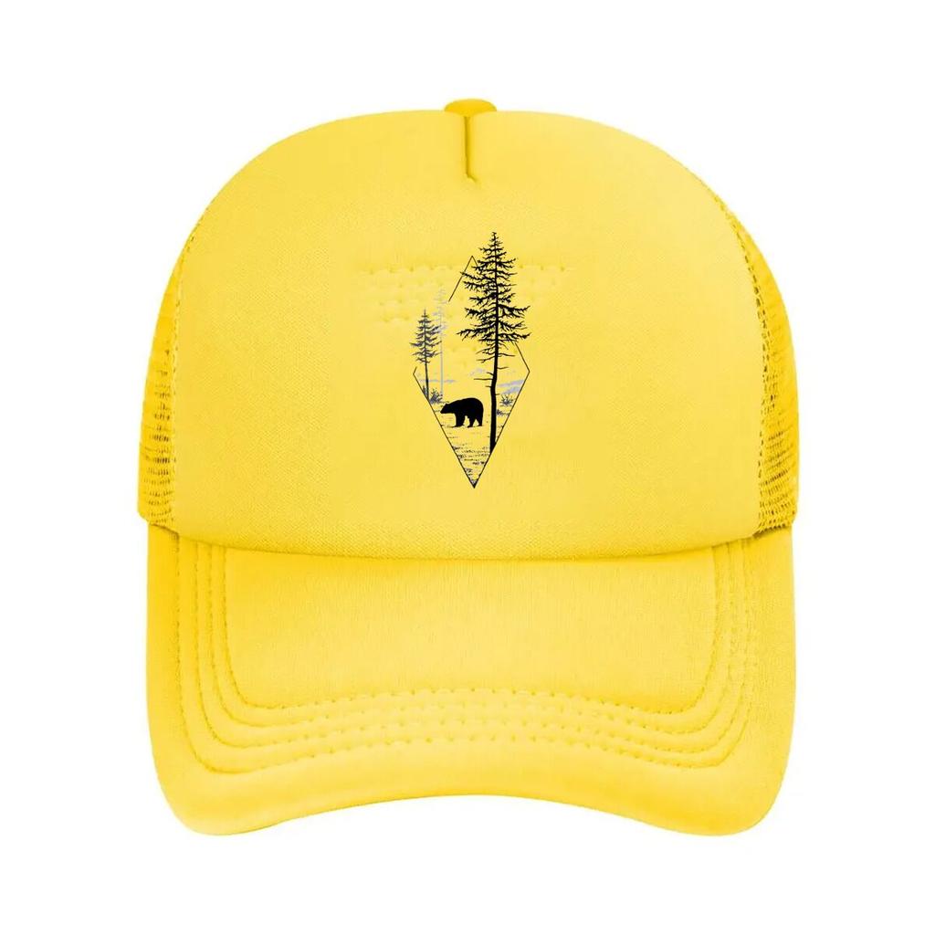 Wilderness Bear Trees Graphic Mesh Baseball Cap Casual Hat Outdoor For Womens Unisex FeUnisex
