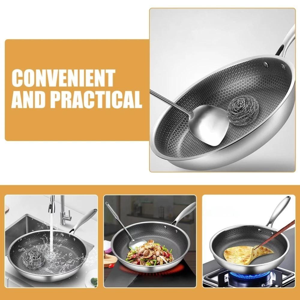 26/28/30cm Frying Pan Stainless Steel NonStick Pan Durable Steak Cooking Pot  Gas Induction Cooker