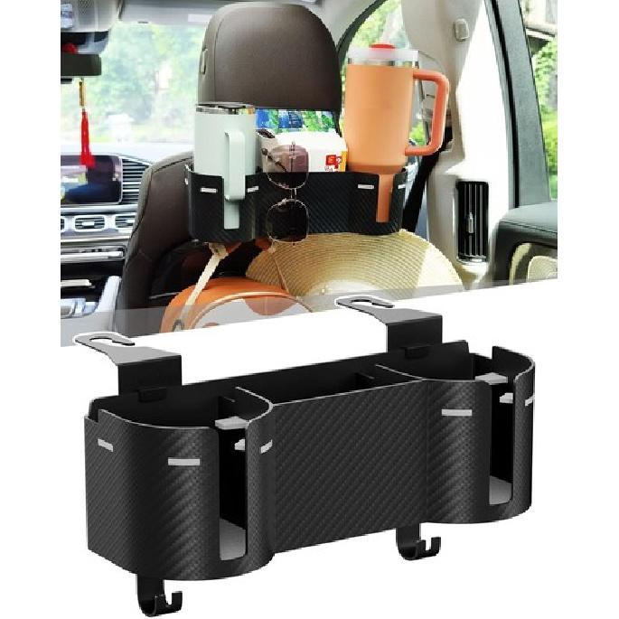Headrest Backseat Cup Holder 3.7  with Organizer, High -1 PACK-GREY+BLACK