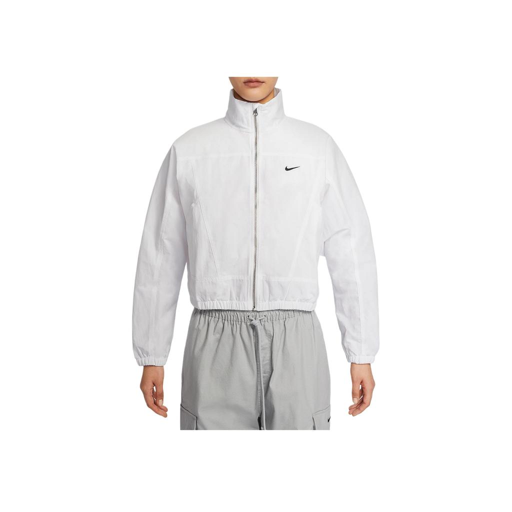 Nike Solid Color Logo Embroidered Loose Fit Stand Collar Zip Long Sleeve Jacket Women jackets White HJ1000-100
