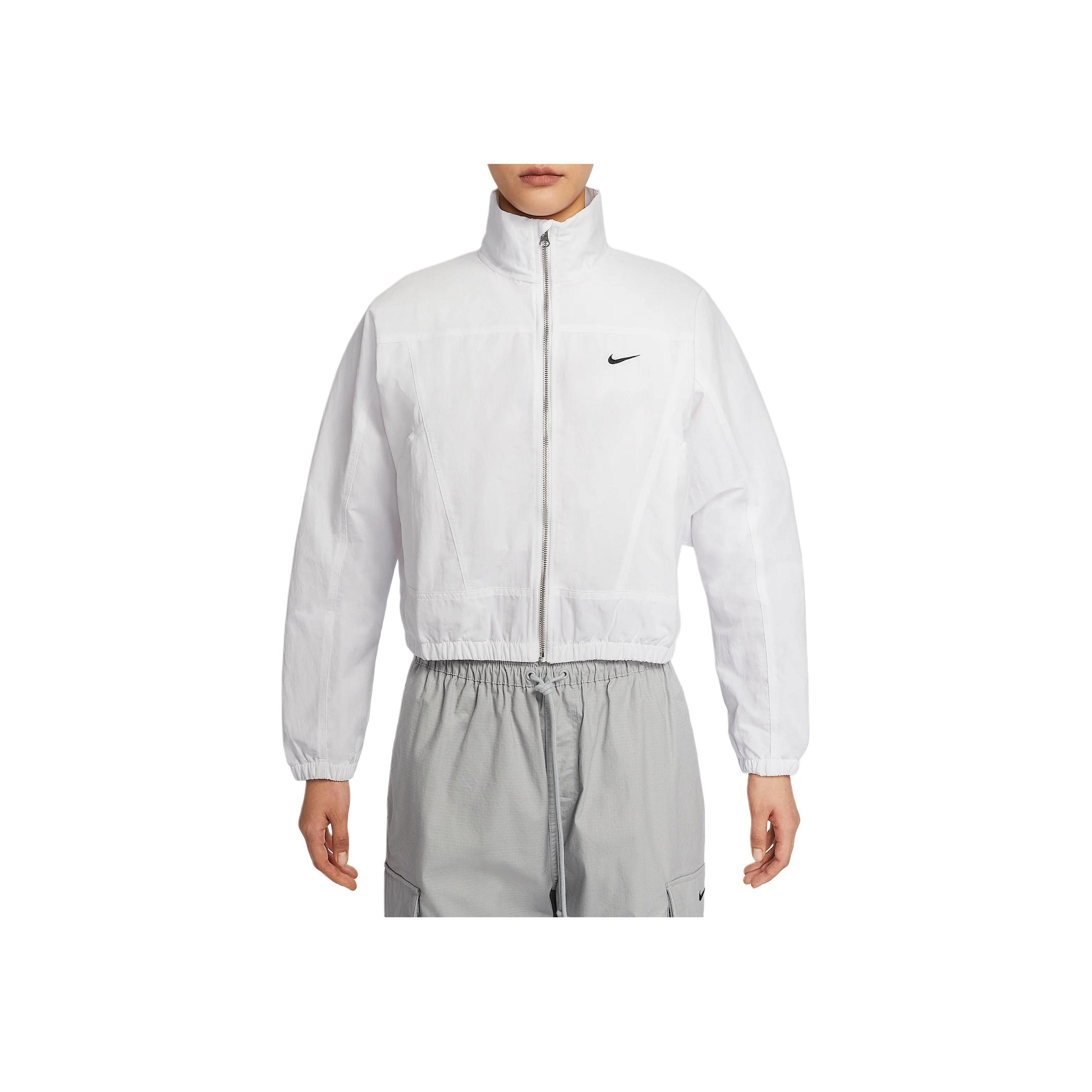 

Куртка Nike Solid Color Logo с вышитым логотипом, свободным кроем, воротником-стойкой, застежкой-молнией и длинным рукавом, женские куртки, белые HJ1000-100 S