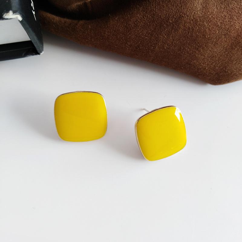 S925 Silver Needle Japan and Korea Sweet Candy Color Stud Earrings Simple Geometric Square Earrings Temperament Dripping Ears