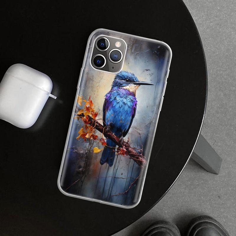 Animal Oil Painting Bird Phone Case Cover for iPhone 11 12 13 Mini 14 15 Plus 16 Pro Max 17 Air 7 8 + SE Art Customized Fundas 1