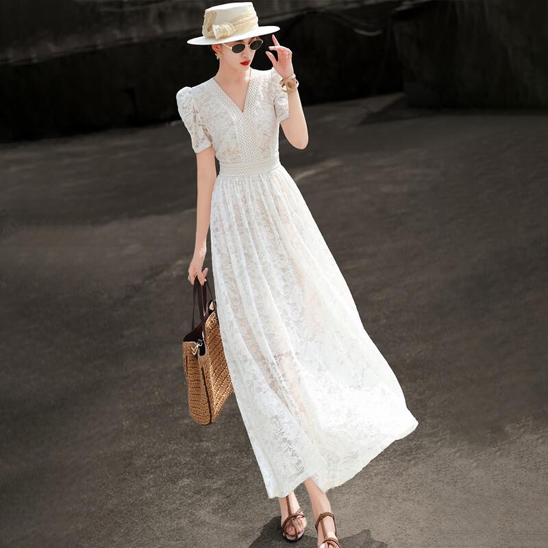 Lanser Elegant Lace V-Neck A-Line Dress S
