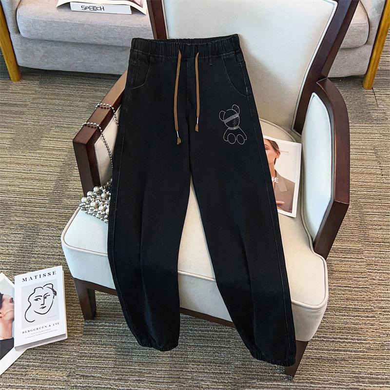 Plus Size Women's High Waist Denim Long Pants - Slimming, Casual, Loose, Cuffed Dad Jeans (200/300 Jin)