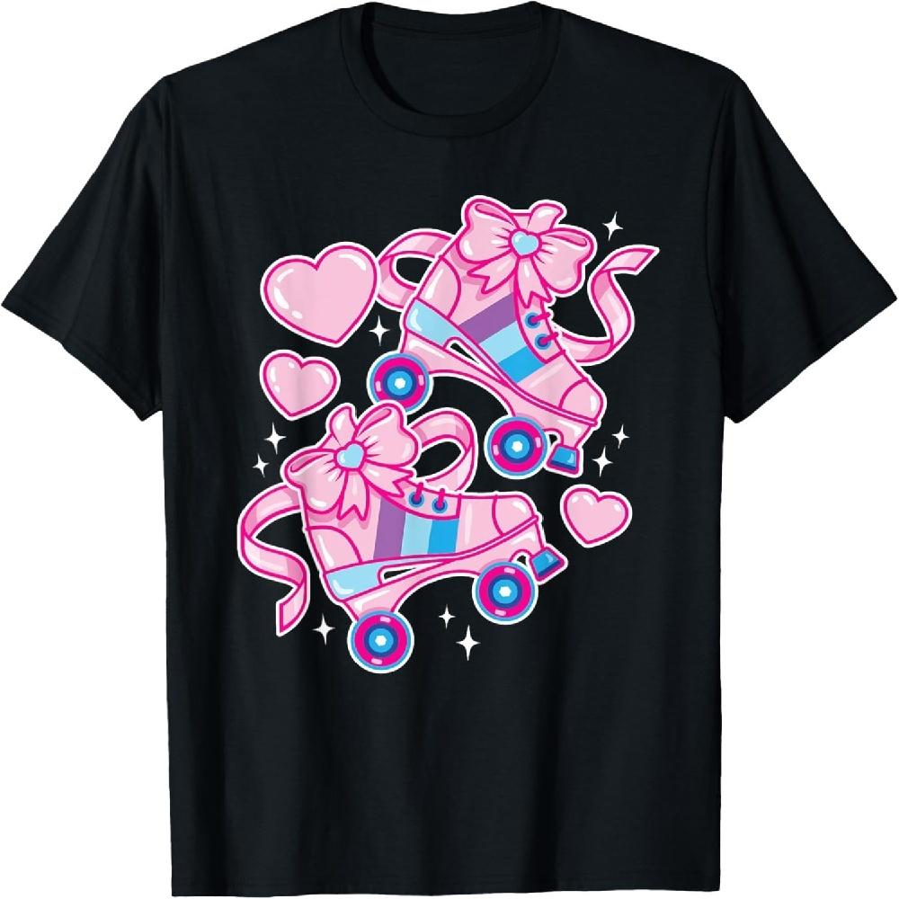 Милые Розовые Роликовые Коньки, Бантики и Сердечки для Футболки на Вечеринку Принцессы XXXXXL чёрный