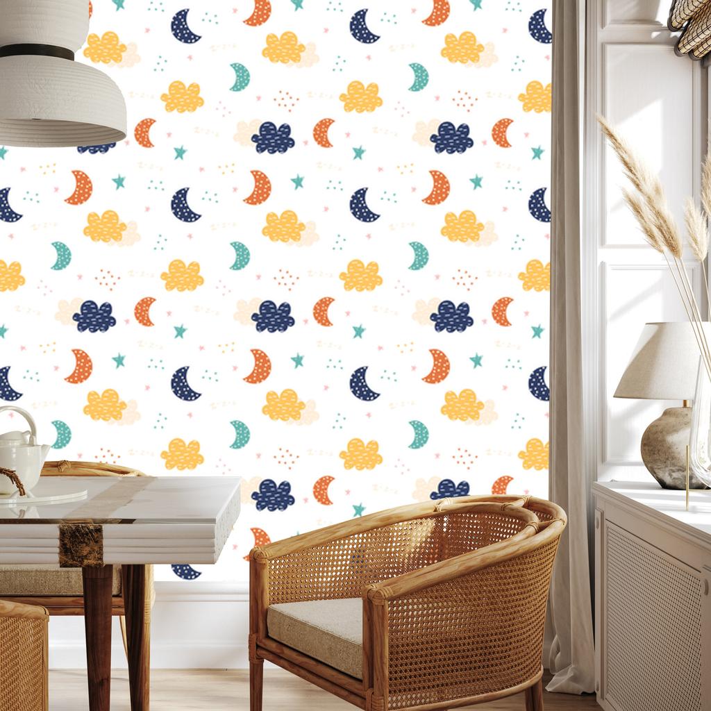 Colorful Clouds, Stars and Moons Wallpaper for Living Room and Bedroom 50x1000