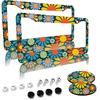 Red Rose Flower License Plate Frames 2 Pack 2 Holes Aluminum License Plate Cover With 2 Pcs Car Coasters And Screw And Black Screw Caps For Girl
