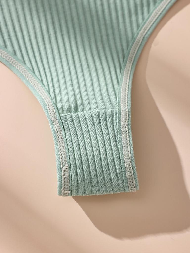 7PCS Women Thongs Panties Cotton Striped Underwear Sexy Intimates Female Lingerie Solid Color Comfort Panty Soft G-Strings