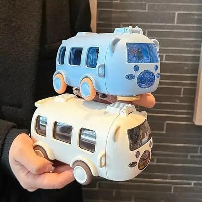 Multipurpose Insulated Bus Shaped Tumbler with Shoulder Strap and Straw, 500ml Reusable Polycarbonate Water Bottle Hand Wash Only