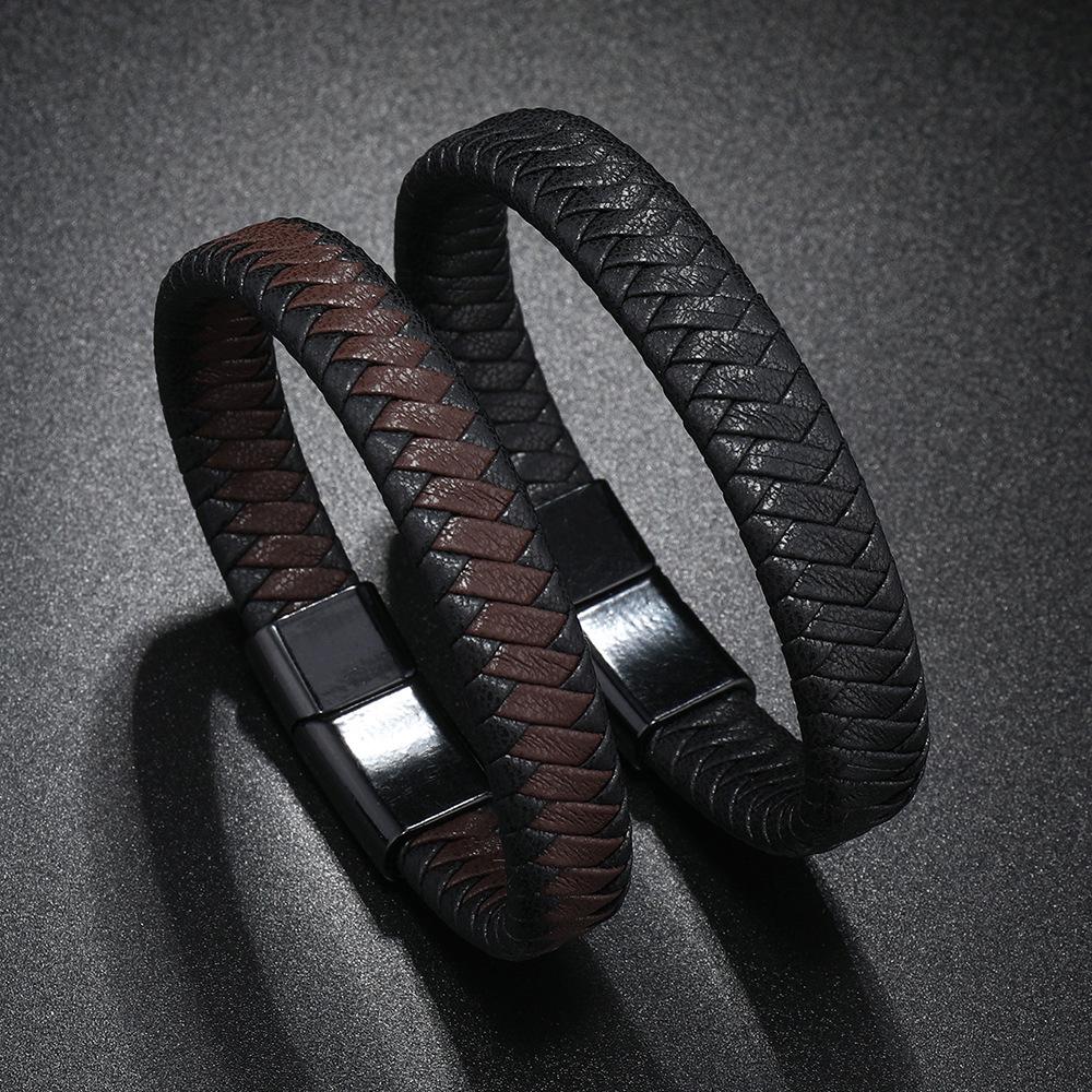Braided PU Leather Bracelet Bangle Magnetic Clasp Mens Party Jewelry Gift