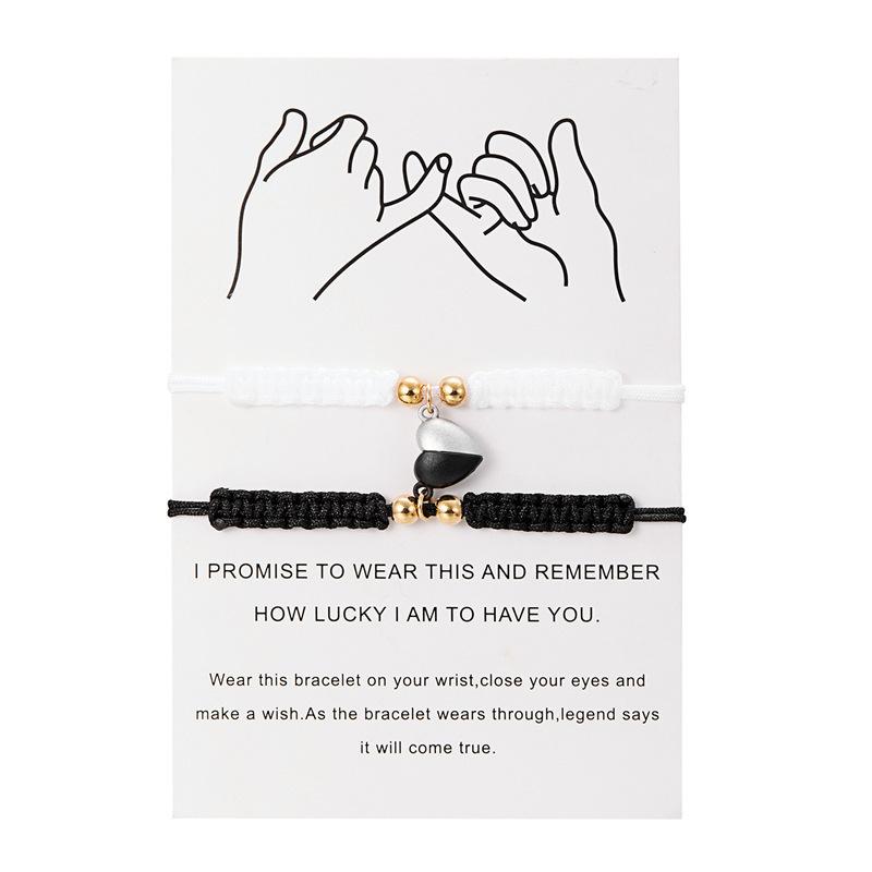 2Pcs/Set Romantic Heart Magnetic Attract Couple Bracelet For Women Men Fashion Braided Rope Matching Bracelet Friendship Jewelry