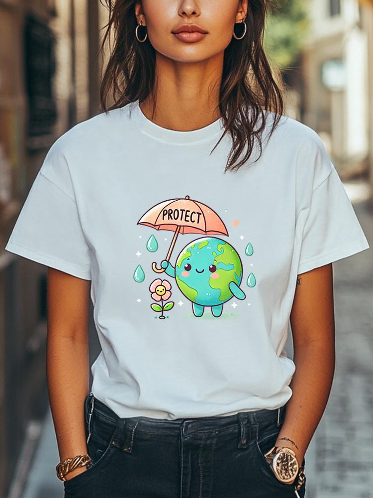 Cute Earth Day Tee Protect the Planet Cartoon Design Unisex Casual T-shirt Unisex T-Shirt XL