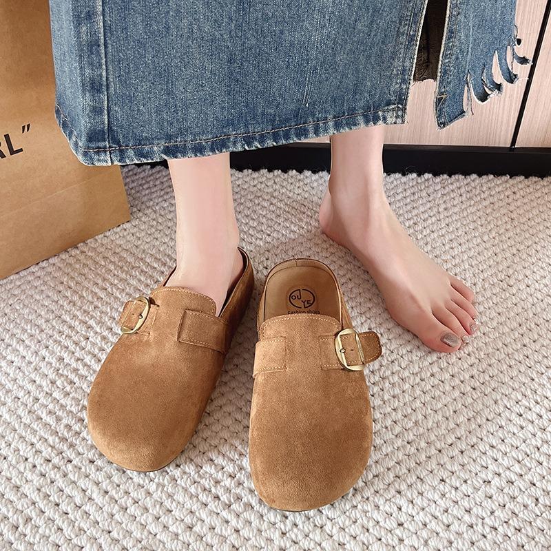 Leather Children's Thick-soled Bag Head and Half Slippers, Wear Spring and Summer New One-pedal Lazy Single Shoes