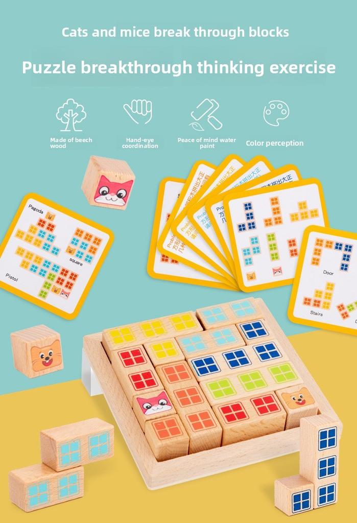 Holz-Katze-Maus-Herausforderung Bausteine Set Für Kinder Mit Logikrätseln Und DIY-Spaß Für Pädagogisches Spielen