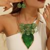 Collier Boucles d'oreilles Feuille Cristal Fait main Vintage Statement Collier Bib Bohème Bijoux Africains Cadeaux