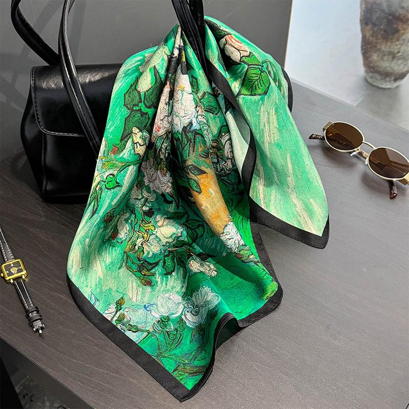 100% Silk Scarf Bandana Women Square Scarves Wrap Kerchief Green Mulberry Silk for Summer Luxury High Quality Headband Hijab
