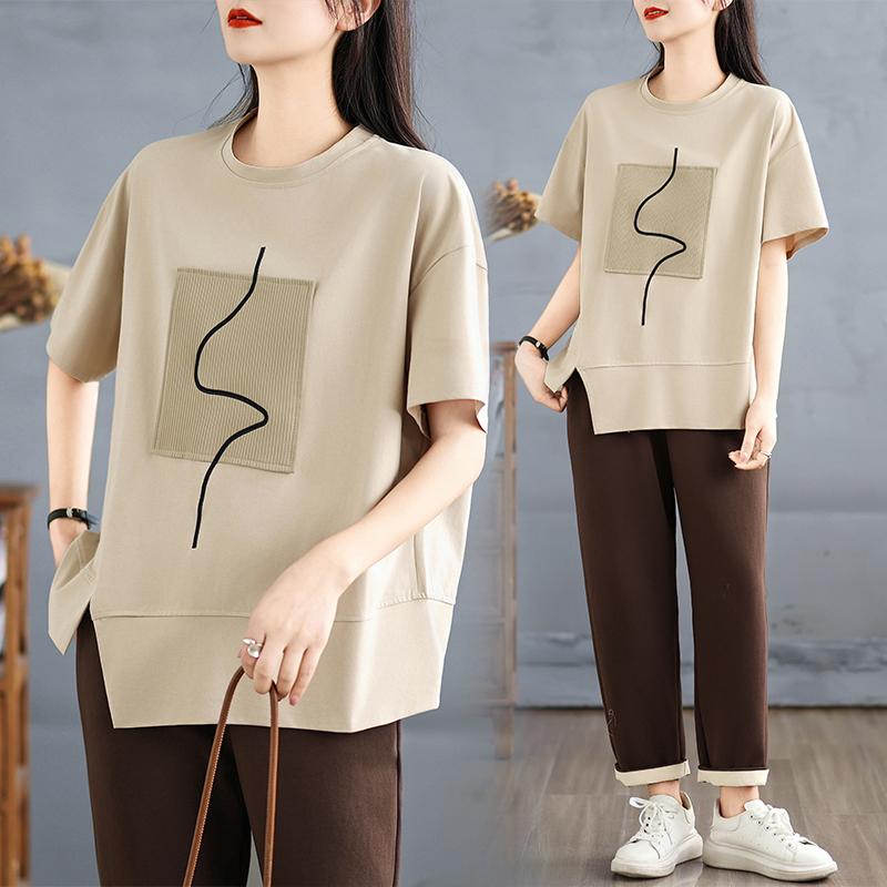 DIMANAF 2025 Summer Short T-Shirt Women Printing Plus Size Short Sleeve Loose Asymmetrical Tops Tees