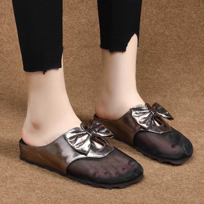 

Баотоу крутые тапочки женские новые носить летом 2025 на плоской подошве универсальные сетчатые дышащие женские полутапочки 35