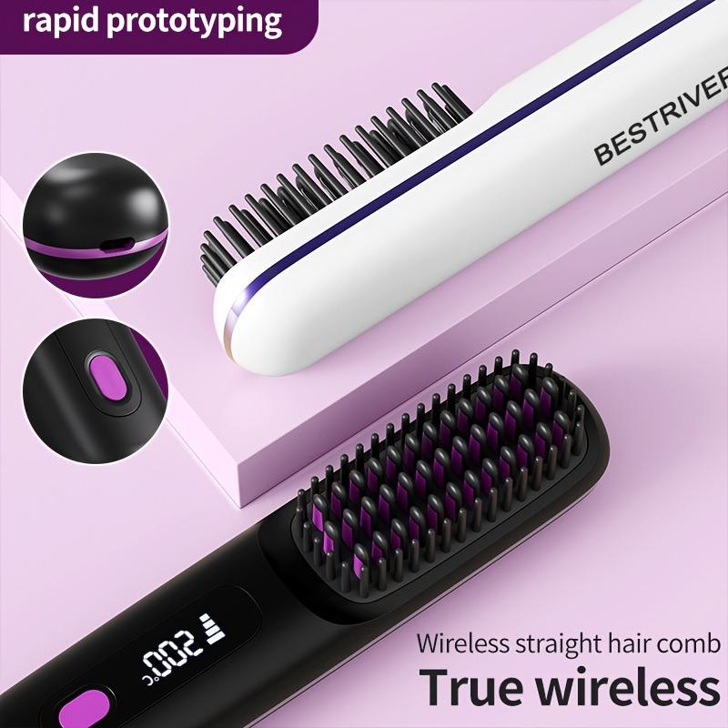 1PC portable wireless hair straightener brush, constant temperature and anti-scalding , hot comb function, Type-C fast charging, LCD screen display