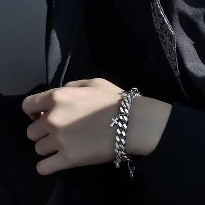 Titanium Steel Cross Cuban Bracelet Ins Men and Women Trend Retro Cold Style Hip Hop Couple Jewelry Niche Accessories