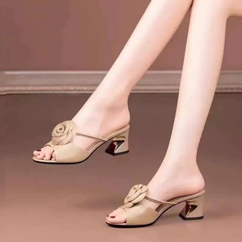 zapatos de mujer women classic beige floral peep toe high heel shoes lady casual elegant black leather pumps ab756